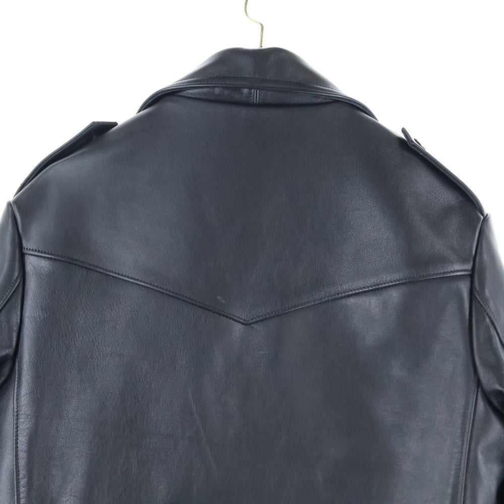 666 LEATHER WEAR(トリプルシックスレザーウェア) タイトフィット フロントベルト ライダースジャケット ブラック LJM-10TF