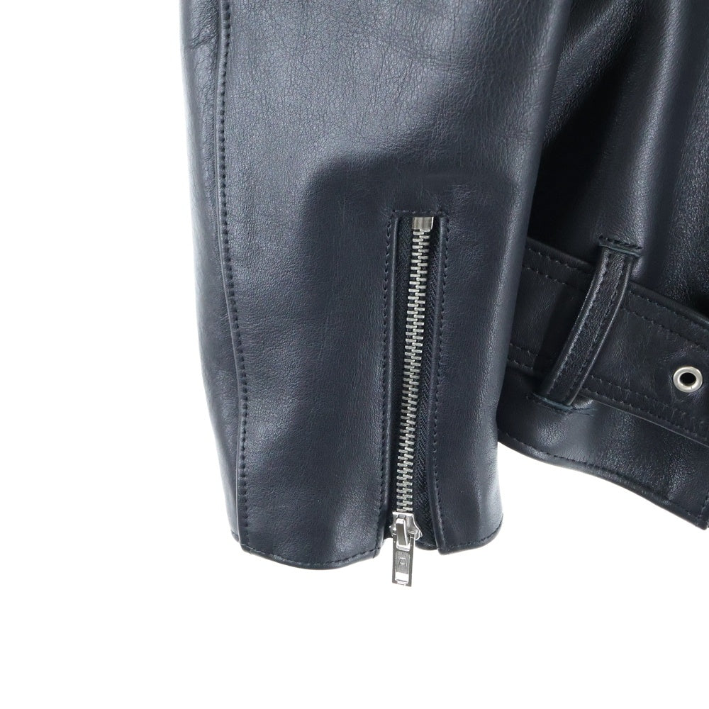 666 LEATHER WEAR(トリプルシックスレザーウェア) タイトフィット フロントベルト ライダースジャケット ブラック LJM-10TF