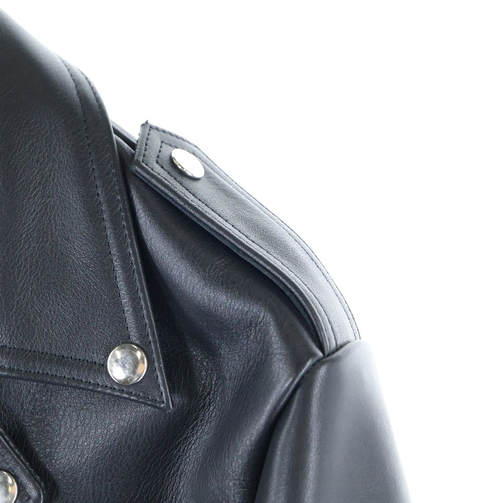 666 LEATHER WEAR(トリプルシックスレザーウェア) タイトフィット フロントベルト ライダースジャケット ブラック LJM-10TF