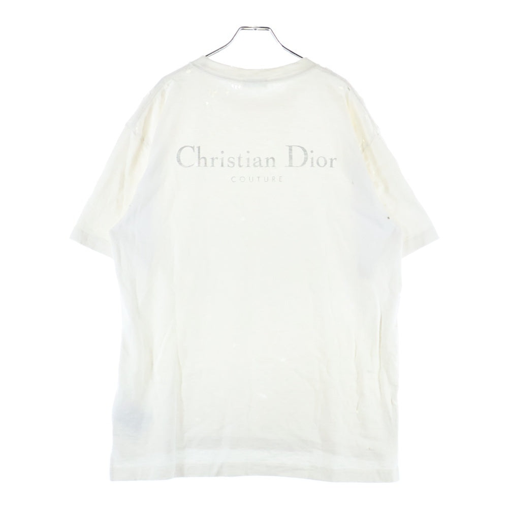 DIOR(ディオール) 23AW ダメージ加工 バックプリントロゴ コットン半袖Tシャツカットソー ホワイト 343J636A0849