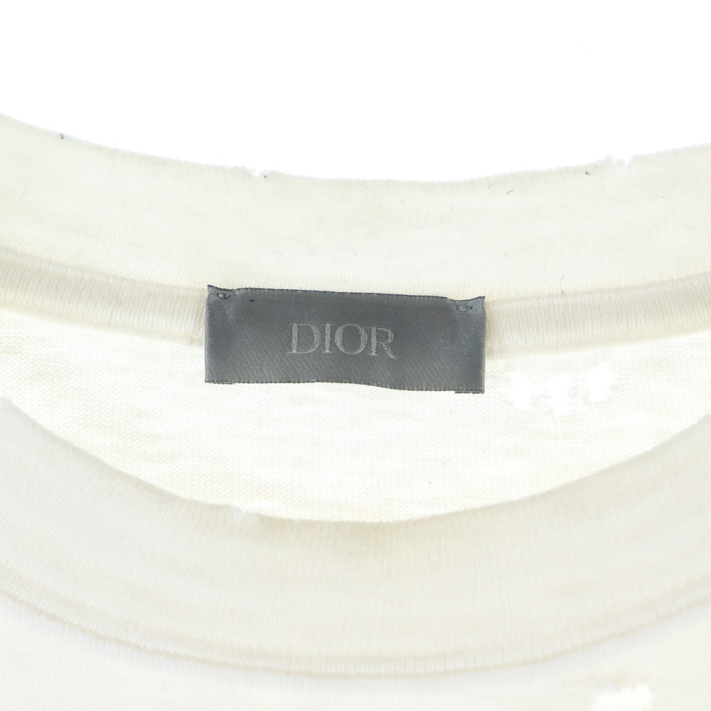 DIOR(ディオール) 23AW ダメージ加工 バックプリントロゴ コットン半袖Tシャツカットソー ホワイト 343J636A0849