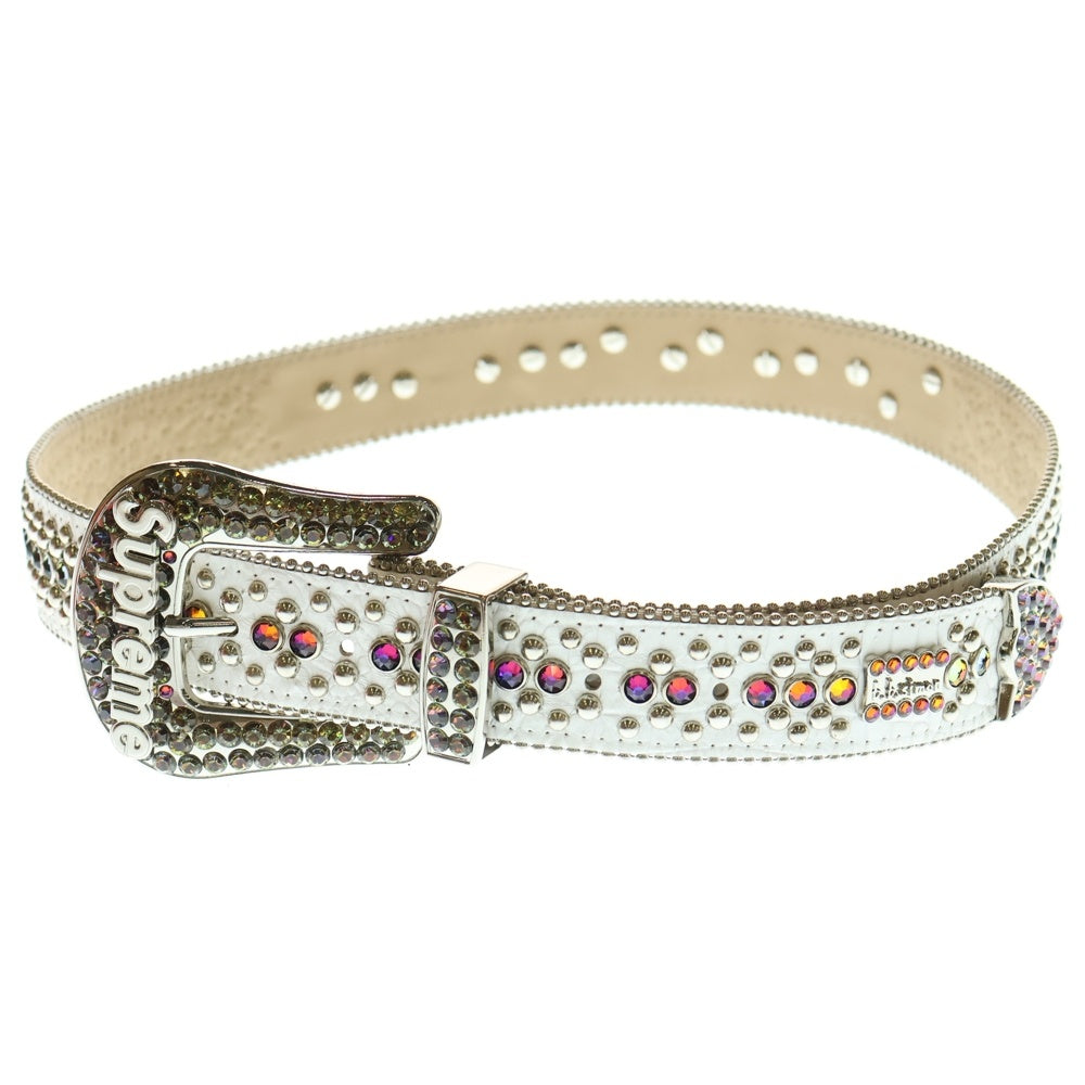 SUPREME(シュプリーム) 20SS B.B Simon Belt ラインストーン装飾 レザーベルト ホワイト