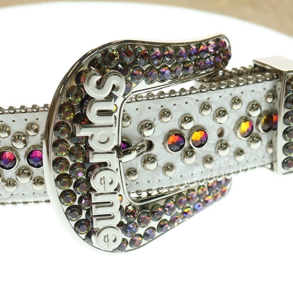 SUPREME(シュプリーム) 20SS B.B Simon Belt ラインストーン装飾 レザーベルト ホワイト