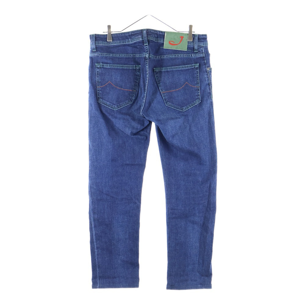 JACOB COHEN(ヤコブ コーエン) ハラコパッチ ボタンフライ ストレッチ テーパードパンツ インディゴ J0480202W