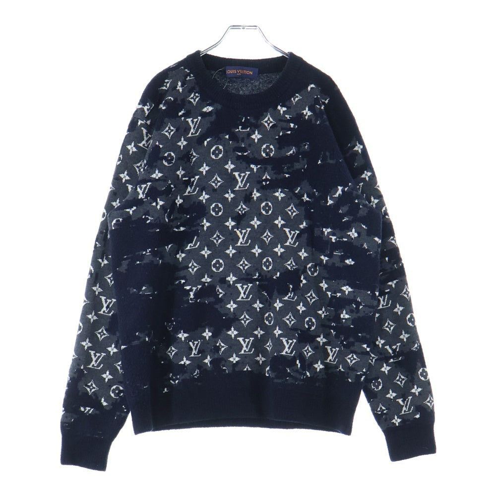 LOUIS VUITTON(ルイヴィトン) 21SS ディストレストモノグラムクルーネックニット セーター ブルー RM211M ZMB