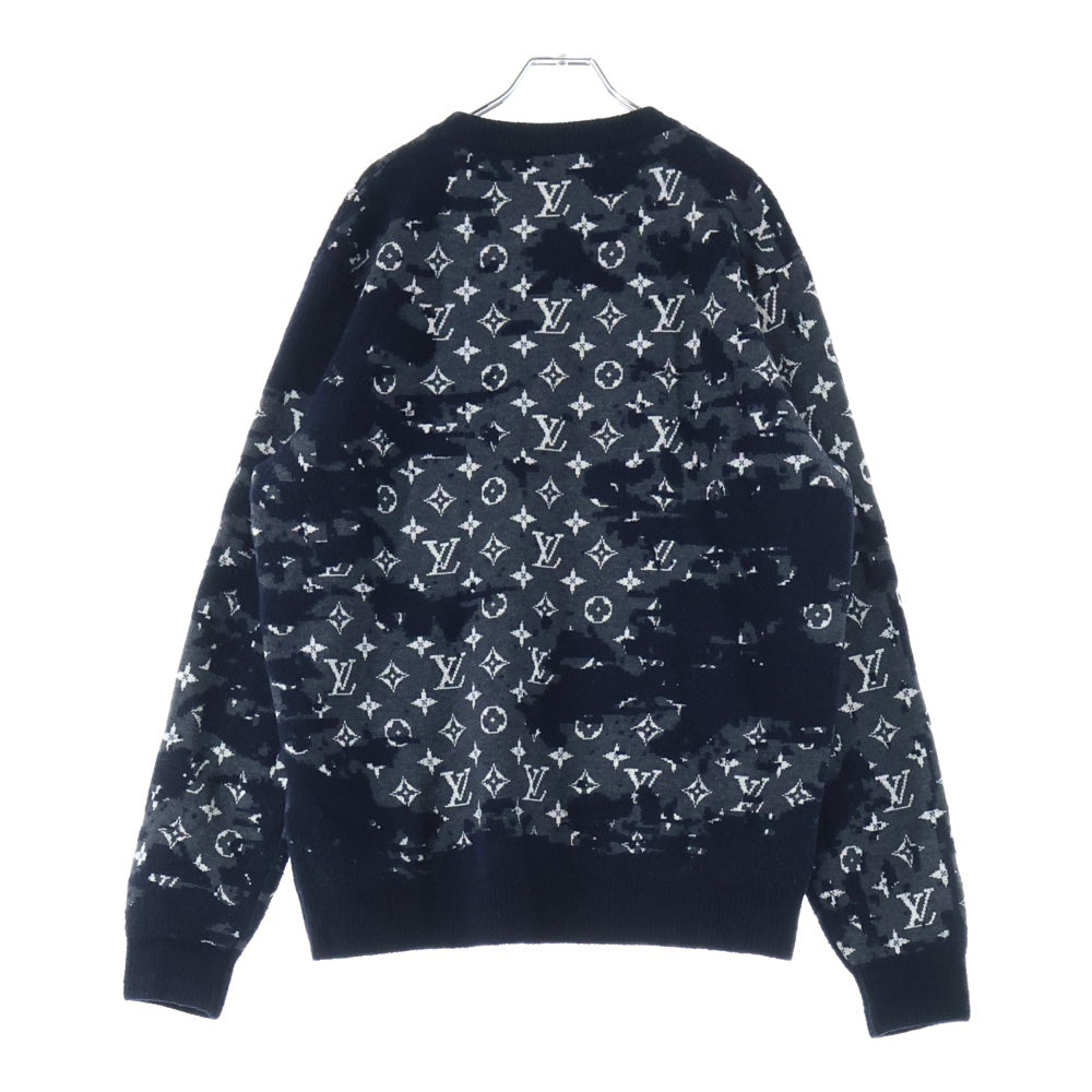 LOUIS VUITTON(ルイヴィトン) 21SS ディストレストモノグラムクルーネックニット セーター ブルー RM211M ZMB