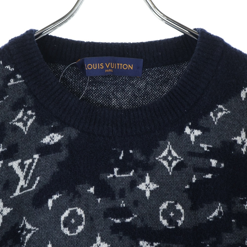 LOUIS VUITTON(ルイヴィトン) 21SS ディストレストモノグラムクルーネックニット セーター ブルー RM211M ZMB