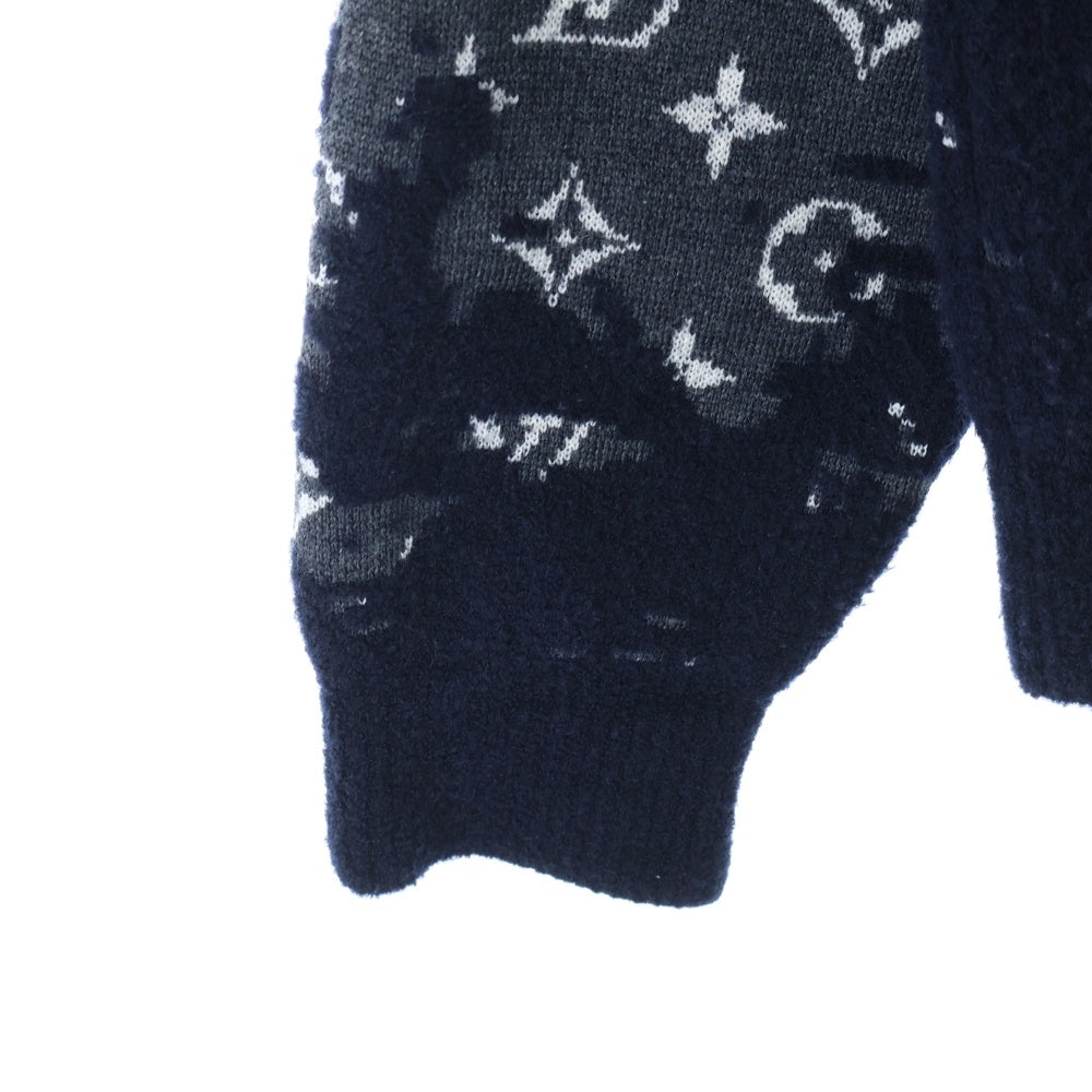 LOUIS VUITTON(ルイヴィトン) 21SS ディストレストモノグラムクルーネックニット セーター ブルー RM211M ZMB
