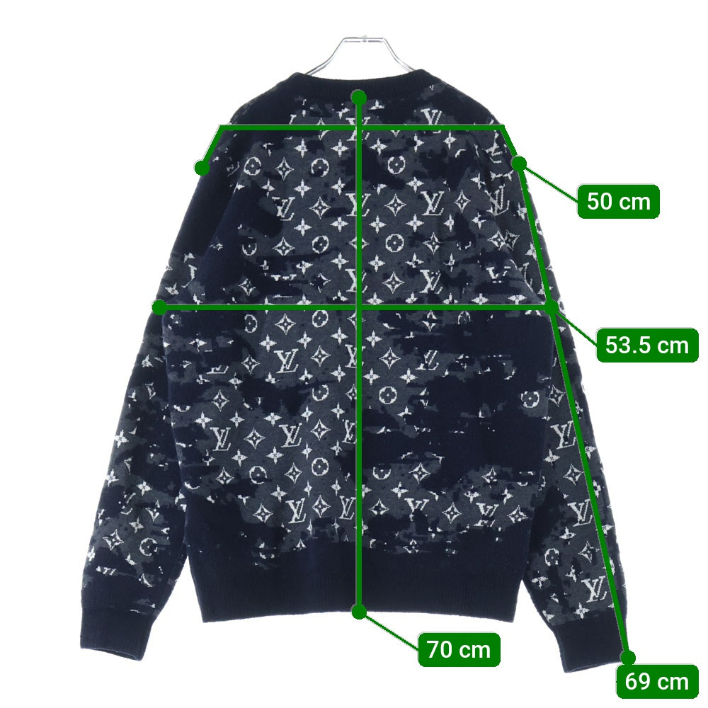 LOUIS VUITTON(ルイヴィトン) 21SS ディストレストモノグラムクルーネックニット セーター ブルー RM211M ZMB