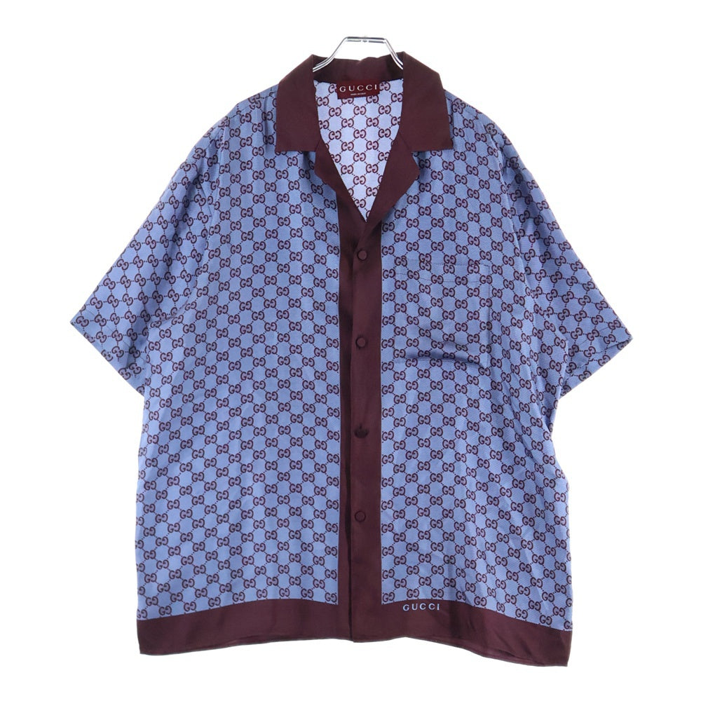 GUCCI(グッチ) Printed silk shirt レギュラーフィット シルク ツイル半袖シャツ パープル 794907 ZASG3