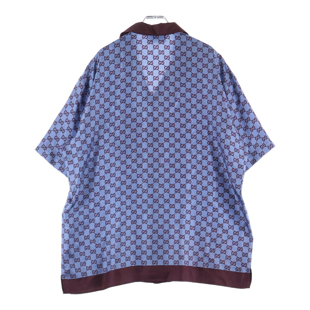 GUCCI(グッチ) Printed silk shirt レギュラーフィット シルク ツイル半袖シャツ パープル 794907 ZASG3