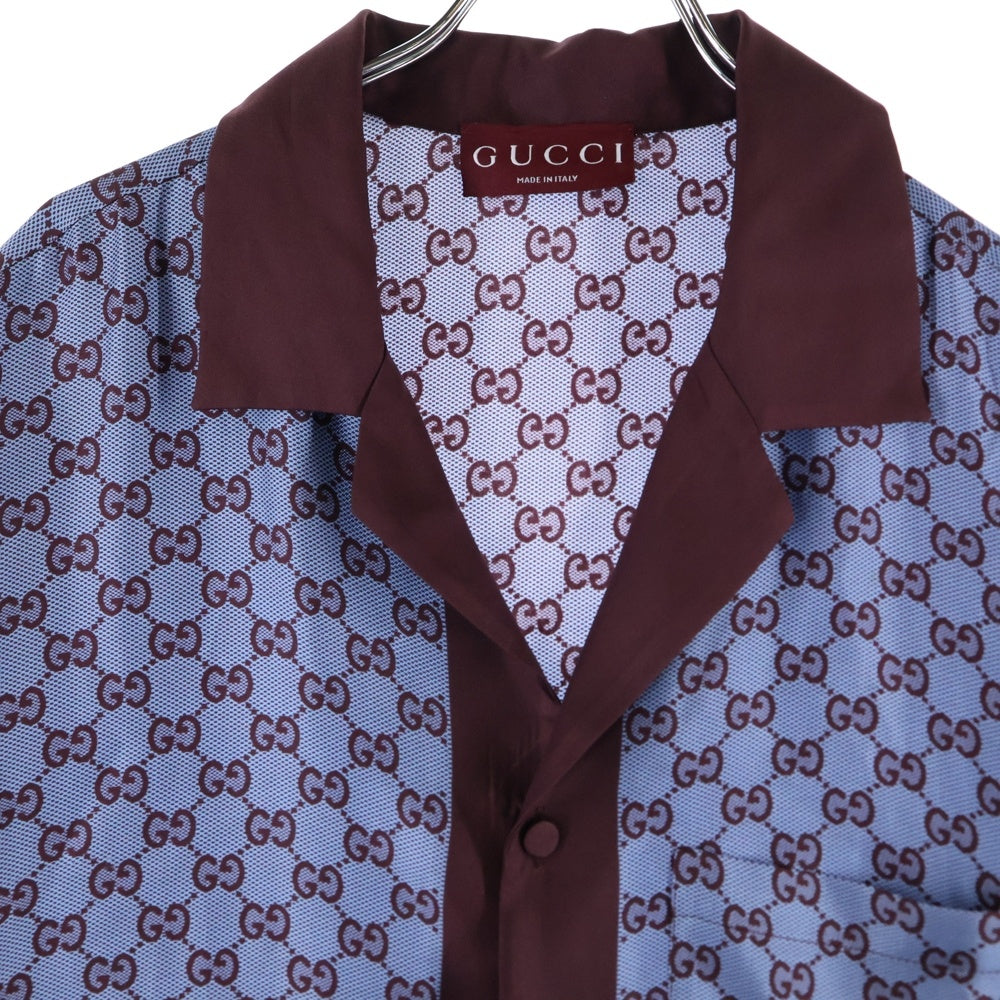 GUCCI(グッチ) Printed silk shirt レギュラーフィット シルク ツイル半袖シャツ パープル 794907 ZASG3