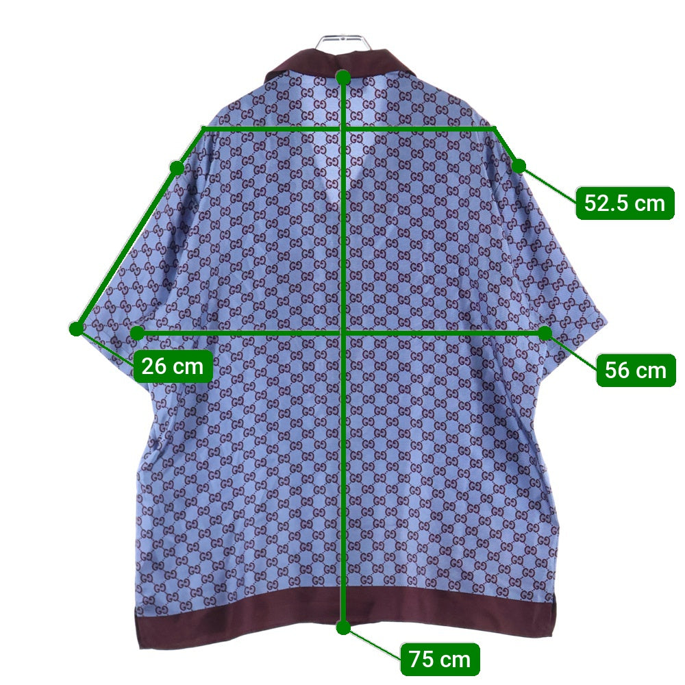 GUCCI(グッチ) Printed silk shirt レギュラーフィット シルク ツイル半袖シャツ パープル 794907 ZASG3