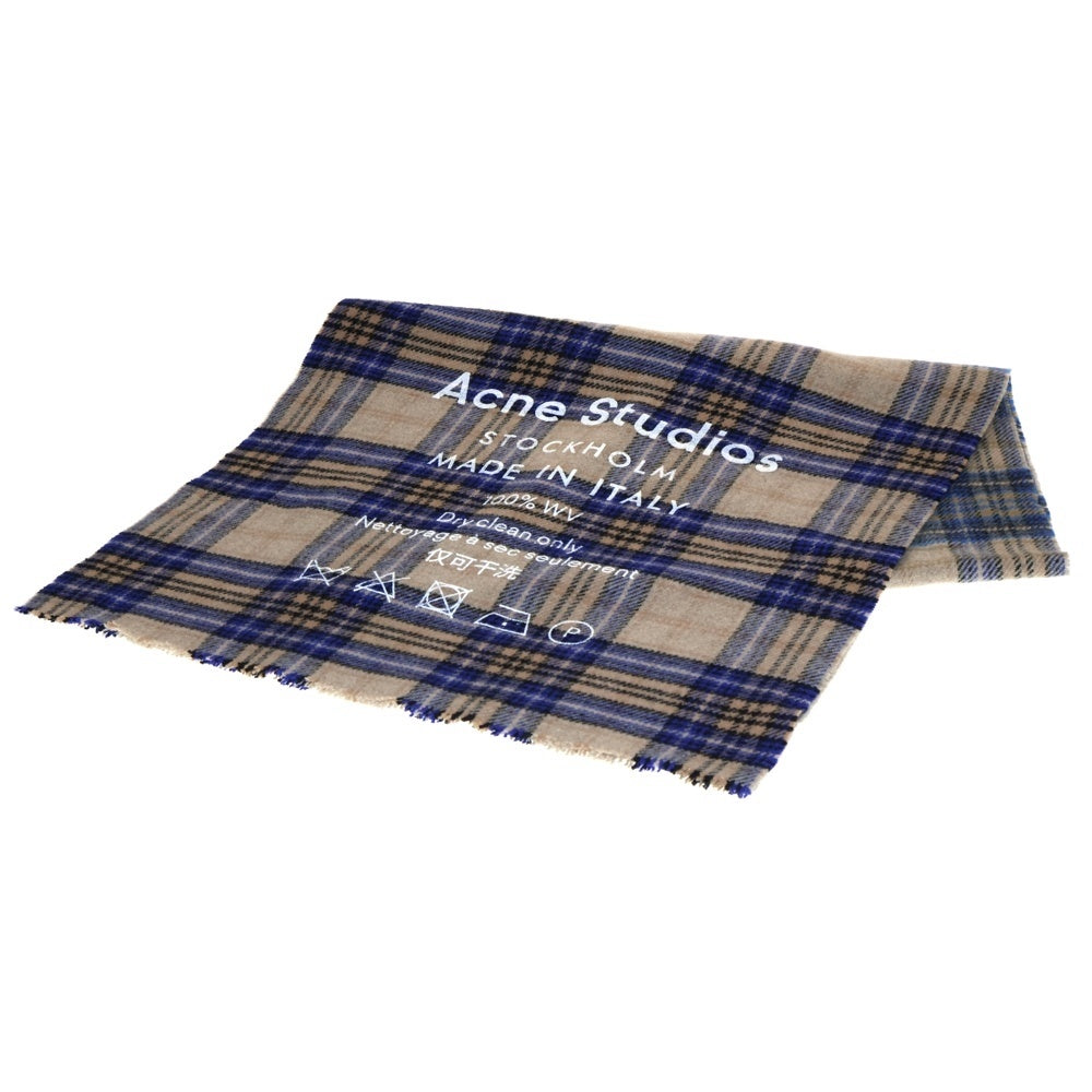 Acne Studios(アクネ ストゥディオズ) ロゴプリント チェック柄ウールマフラー ストール マルチカラー
