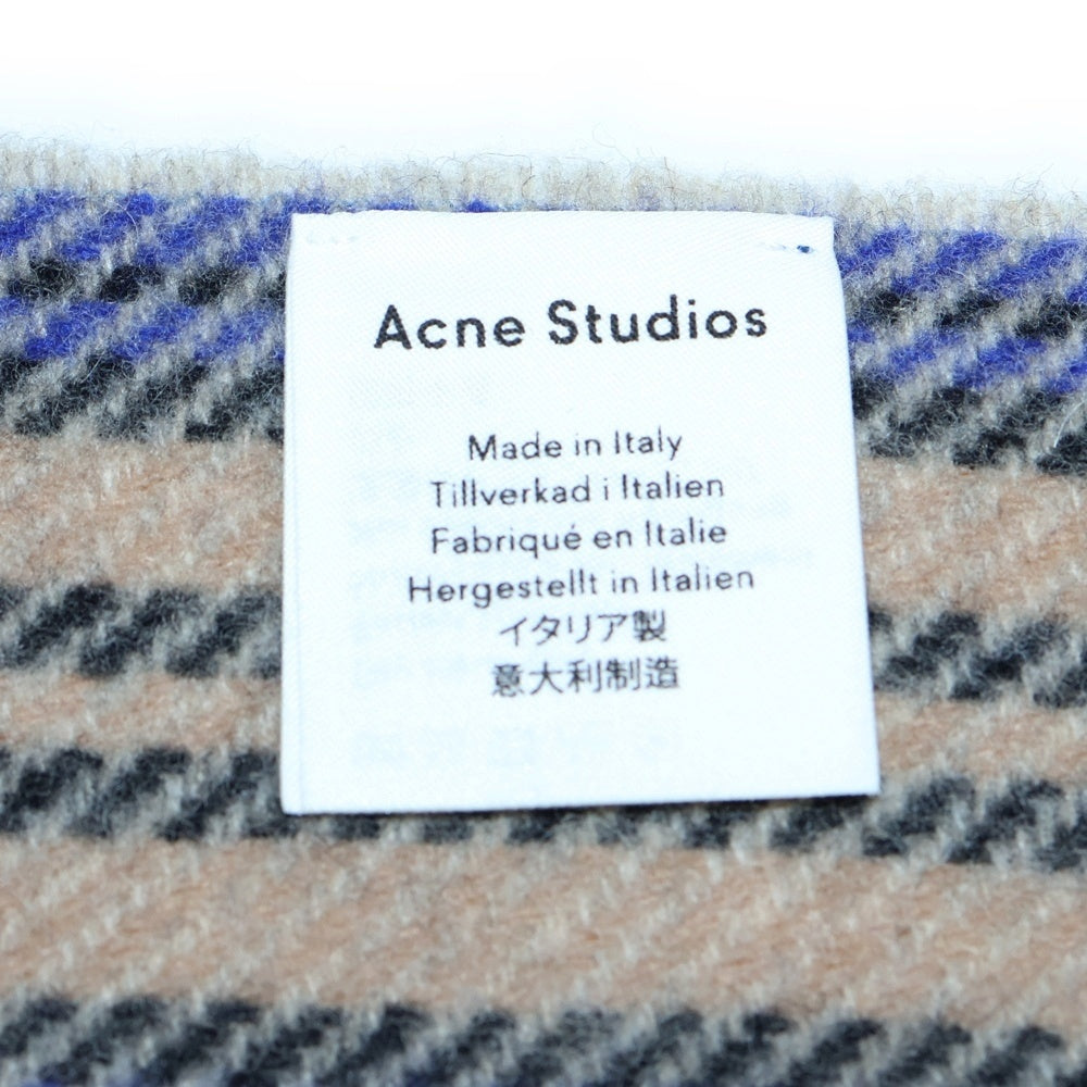 Acne Studios(アクネ ストゥディオズ) ロゴプリント チェック柄ウールマフラー ストール マルチカラー