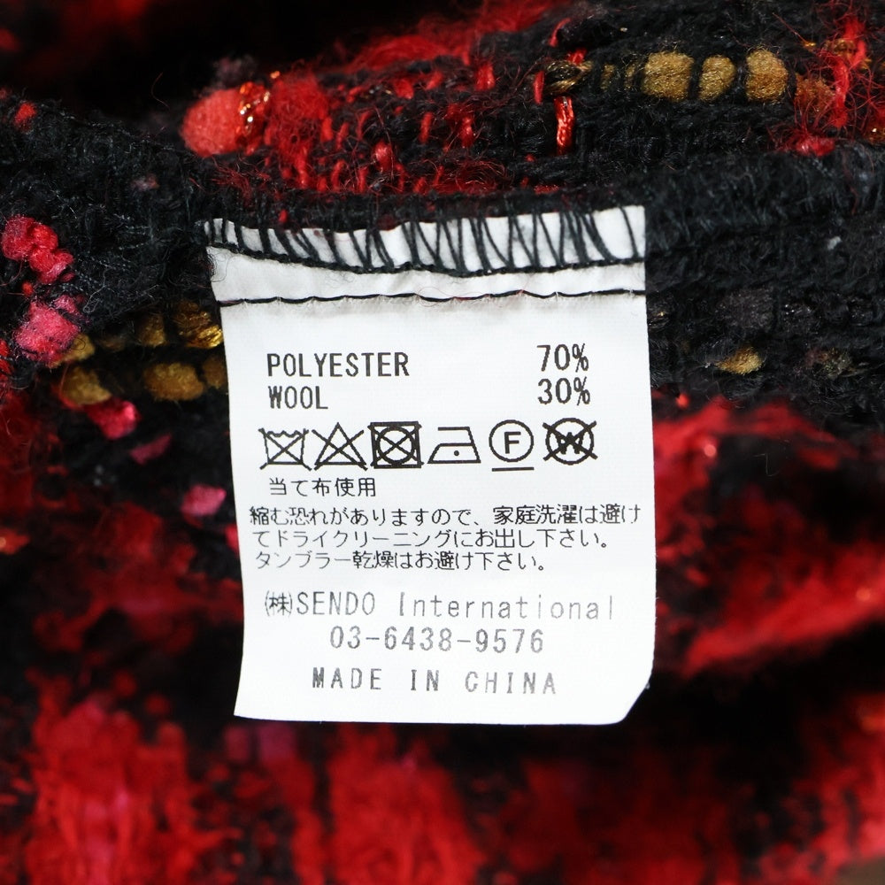 MLVINCE(メルヴィンス) ツイード フランネル 長袖チェックシャツ レッド/ブラック