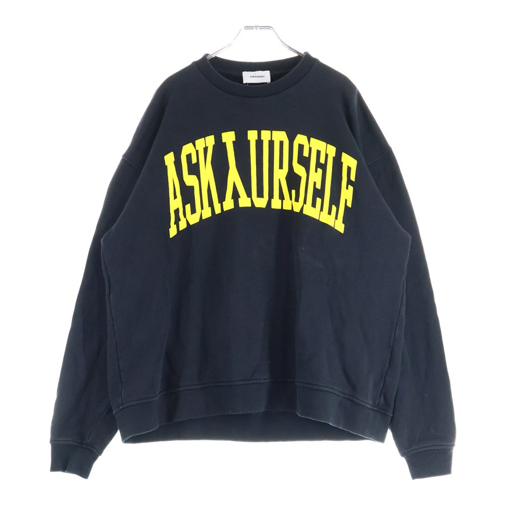 ASKYURSELF(アスクユアセルフ) COLLEGE CREWNECK カレッジロゴ クルーネックスウェットトレーナー ブラック/イエロー