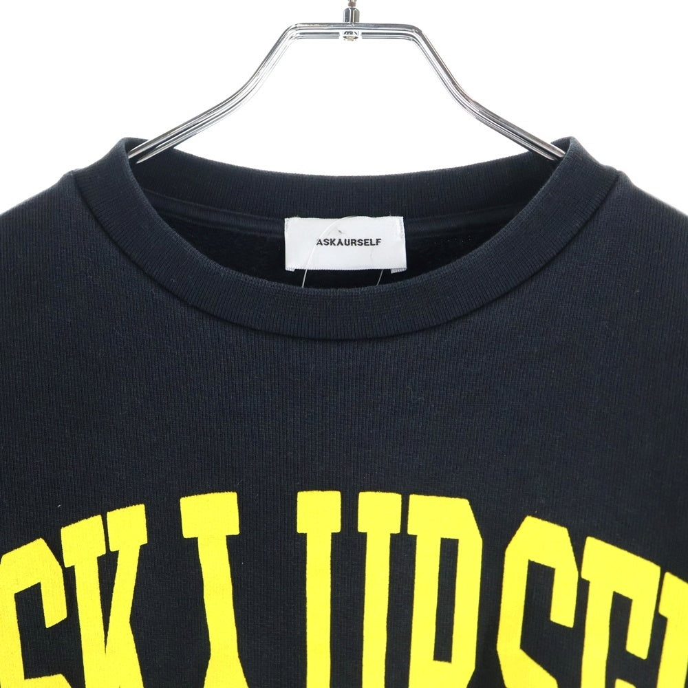 ASKYURSELF(アスクユアセルフ) COLLEGE CREWNECK カレッジロゴ クルーネックスウェットトレーナー ブラック/イエロー