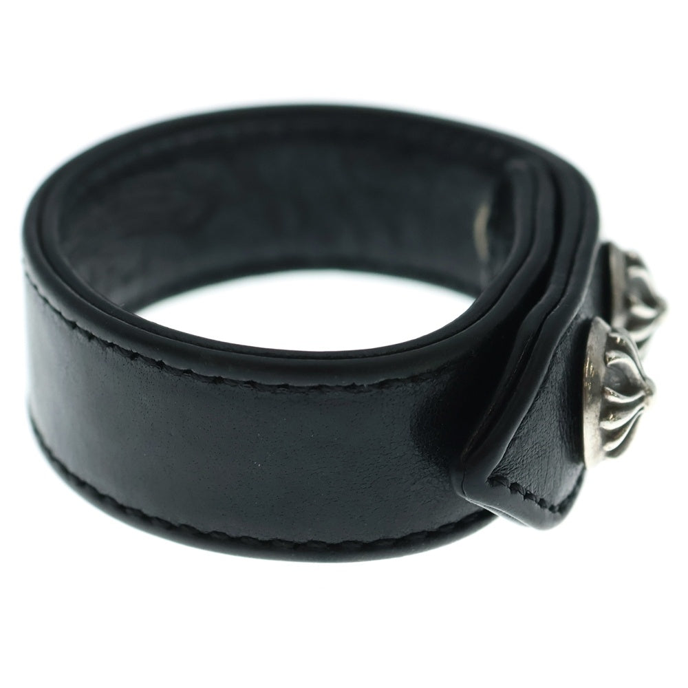CHROME HEARTS(クロムハーツ) 3BTN 2SNP クロスボール 3ボタン2スナップ レザーブレスレット ブラック/シルバー BCA123