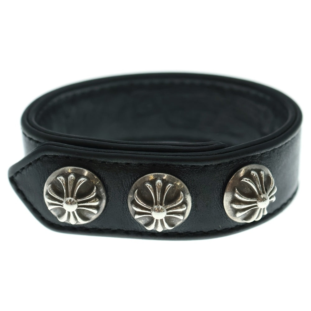CHROME HEARTS(クロムハーツ) 3BTN 2SNP クロスボール 3ボタン2スナップ レザーブレスレット ブラック/シルバー BCA123