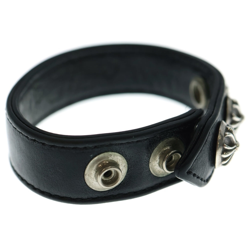 CHROME HEARTS(クロムハーツ) 3BTN 2SNP クロスボール 3ボタン2スナップ レザーブレスレット ブラック/シルバー BCA123