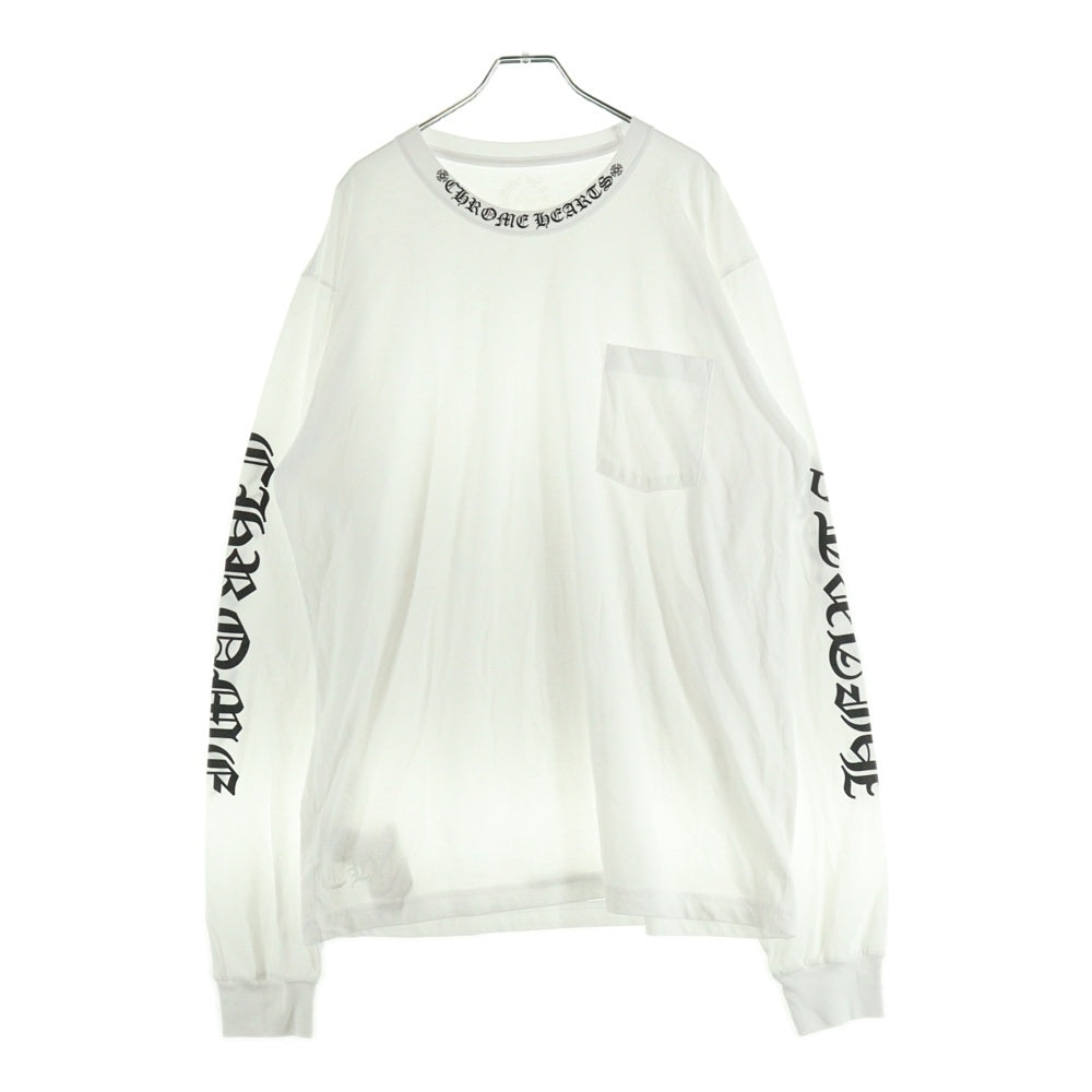 CHROME HEARTS(クロムハーツ) Neck Logo L/S Tee ネックロゴ プリント ロングスリーブ 長袖Tシャツ カットソー ホワイト/ブラック