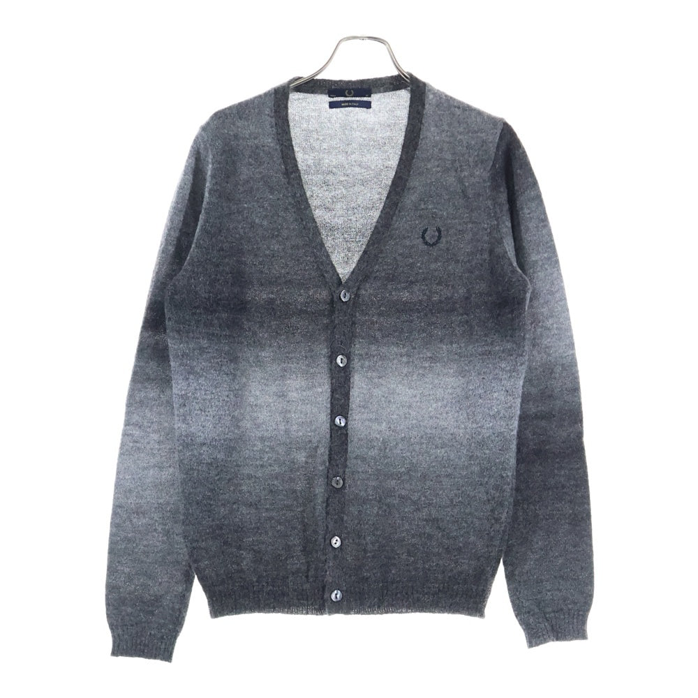 FRED PERRY(フレッドペリー) ブランド刺繍ロゴ アクリル カーディガン グレー