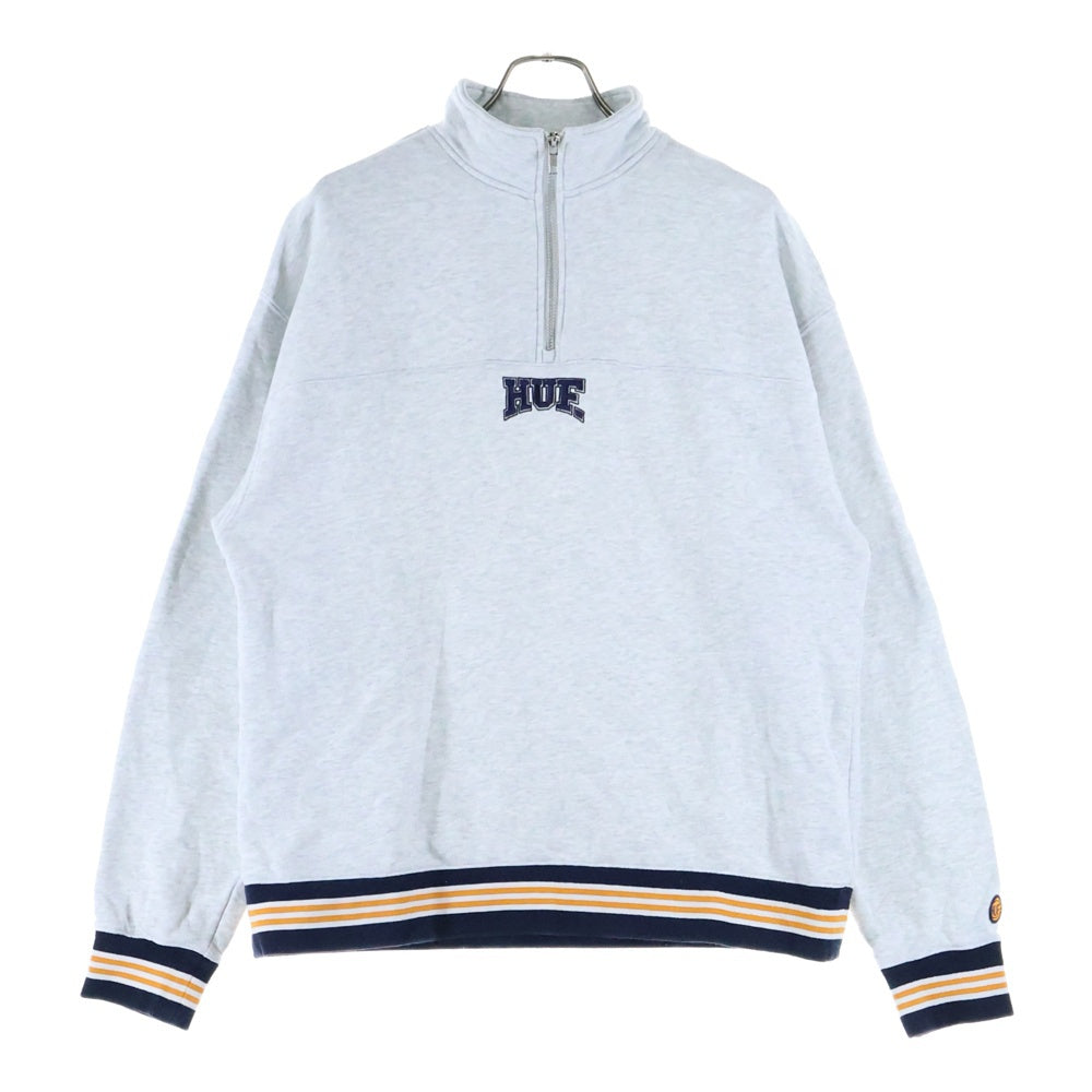 HUF(ハフ) DRAFT PICK HALF ZIP FLEECE ハーフジップ トレーナー スウェット 刺繍ロゴ グレー