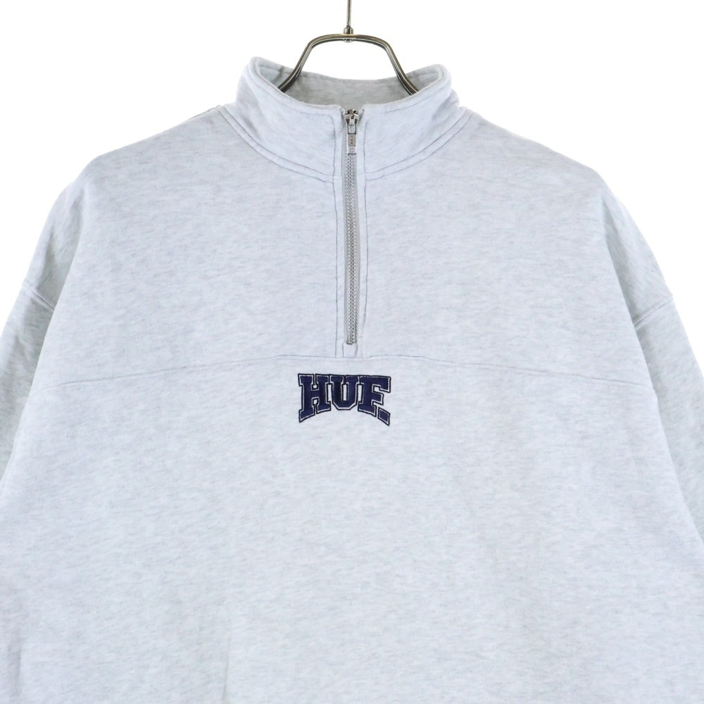 HUF(ハフ) DRAFT PICK HALF ZIP FLEECE ハーフジップ トレーナー スウェット 刺繍ロゴ グレー