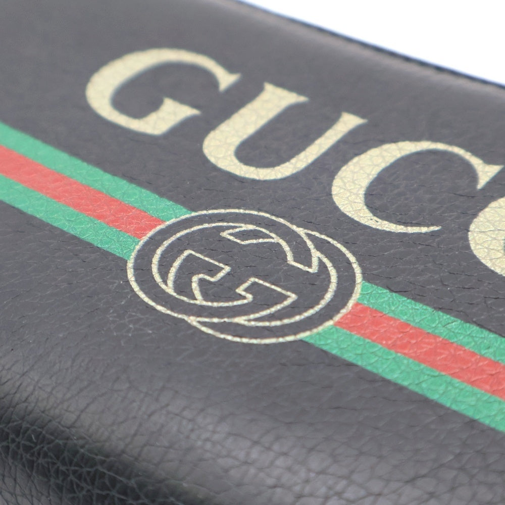 GUCCI(グッチ) ロゴプリント ジップアラウンドウォレット 長財布 レザー ブラック 496317