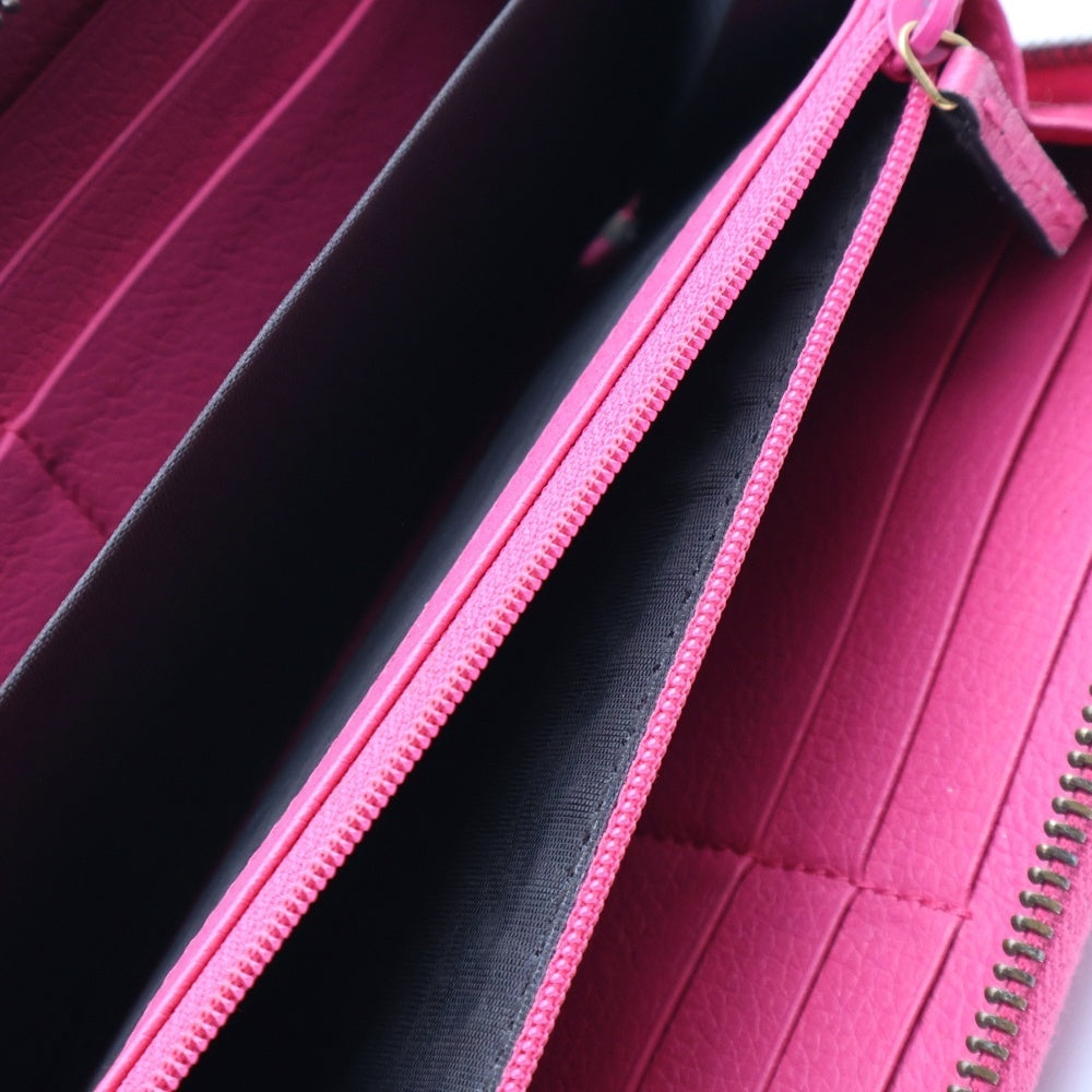 GUCCI(グッチ) ロゴプリント ジップアラウンドウォレット 長財布 レザー ピンク 496317