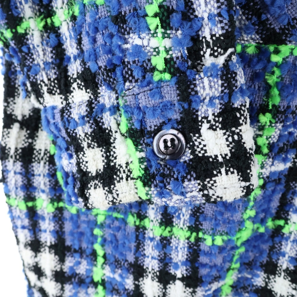 FAITH CONNEXION(フェイスコネクション) ファンシーヤーン ツイードシャツ 長袖シャツ ブルー/グリーン EMW21244