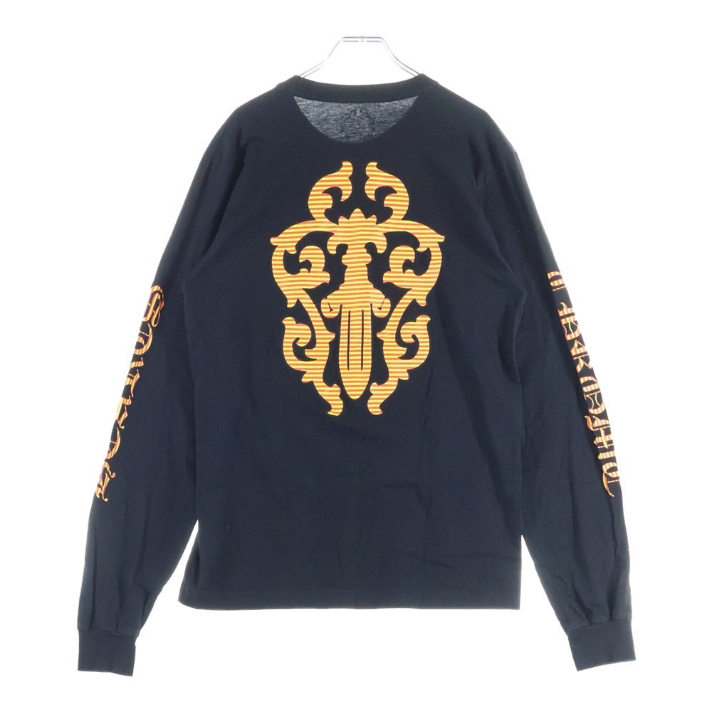 CHROME HEARTS(クロムハーツ) Striped Dagger L/S Tee ストライプ柄 両面プリント クルーネック ロングスリーブ 長袖Tシャツ イエロー/レッド