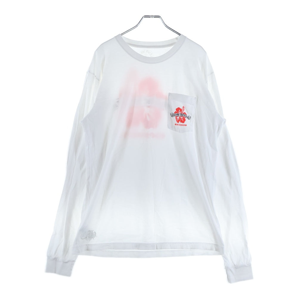 CHROME HEARTS(クロムハーツ) Honolulu Limited Back Scroll Logo L/S Tee ホノルル限定バックスクロールロゴロングスリーブTシャツ 長袖カットソー ロンT 胸ポケット ホワイト/レッド