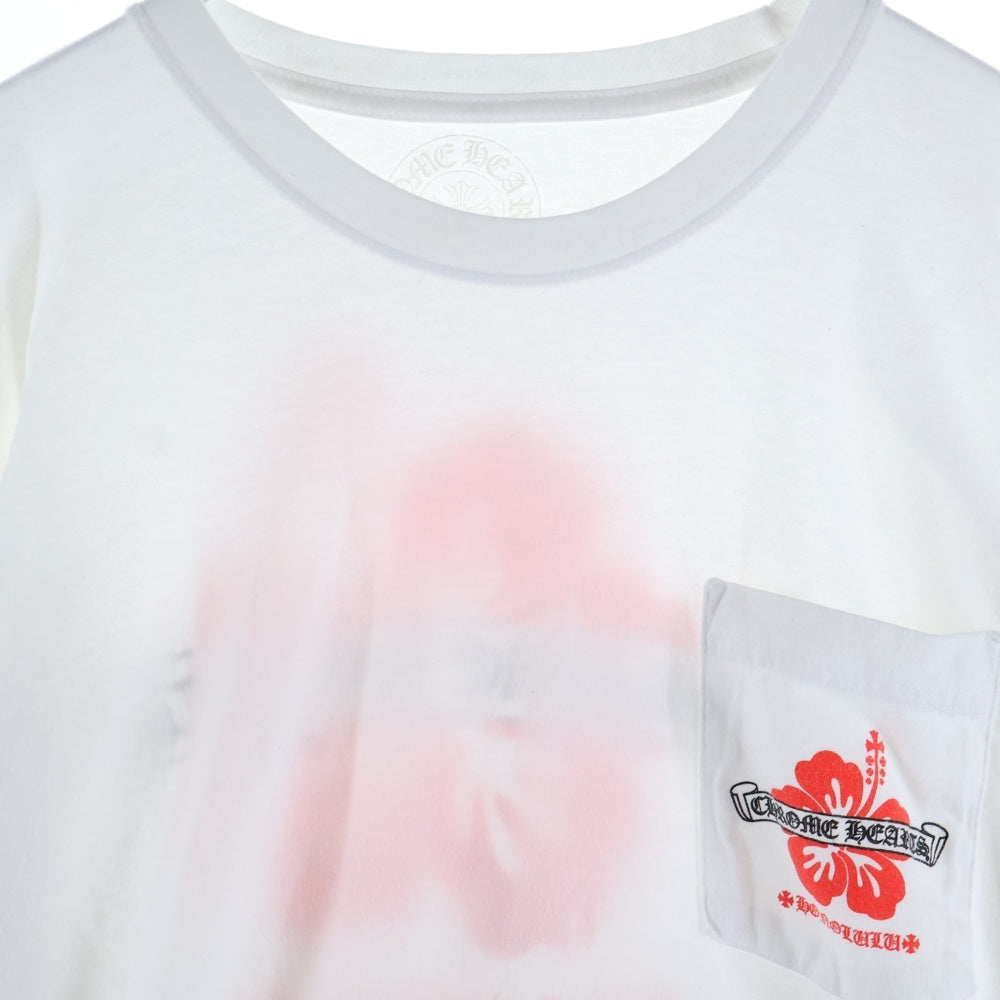 CHROME HEARTS(クロムハーツ) Honolulu Limited Back Scroll Logo L/S Tee ホノルル限定バックスクロールロゴロングスリーブTシャツ 長袖カットソー ロンT 胸ポケット ホワイト/レッド