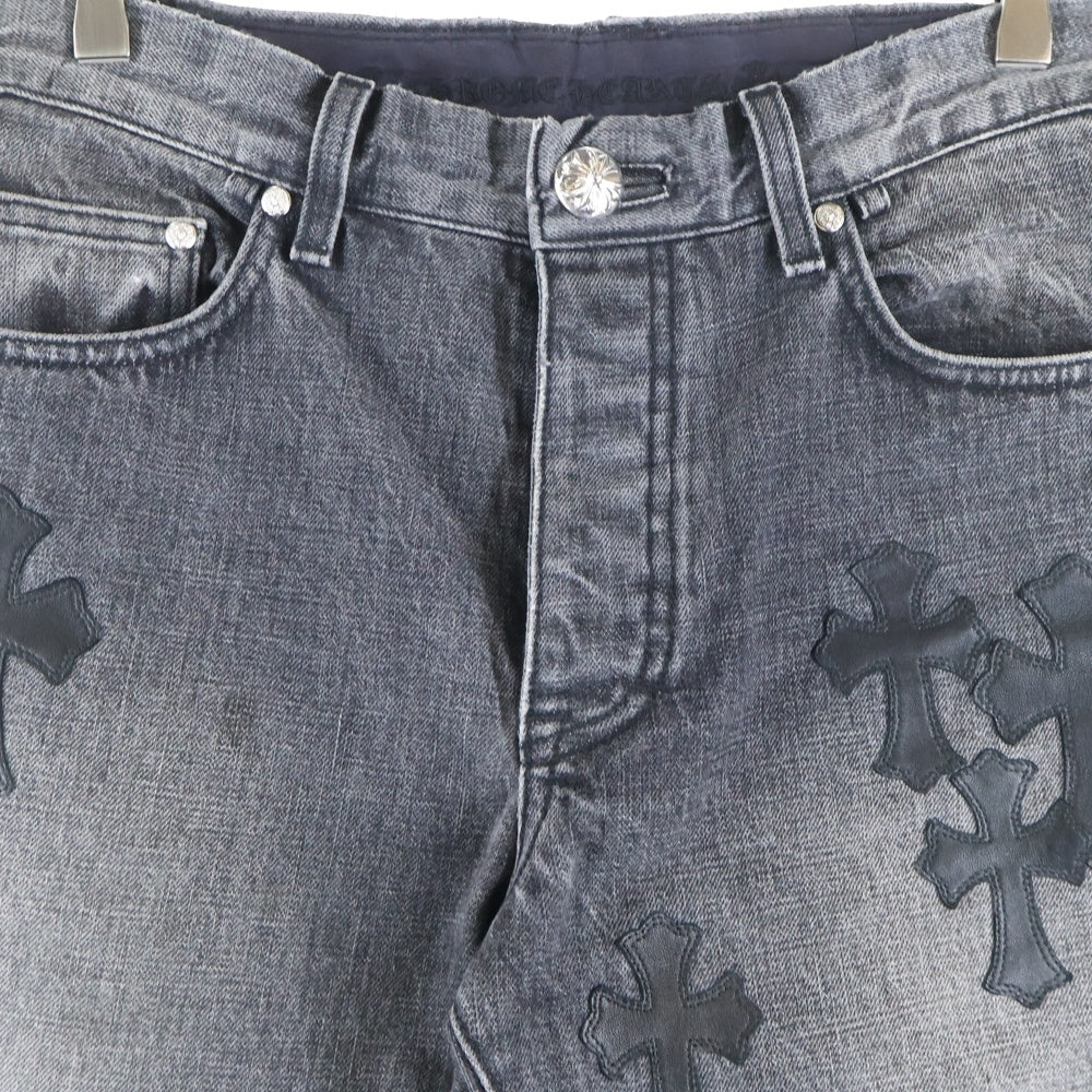CHROME HEARTS(クロムハーツ) JEAN STRTLG FBRC クロスパッチ付きウォッシュドデニムパンツ ブラック/レッド