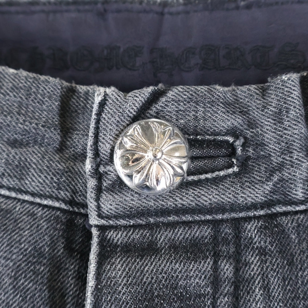 CHROME HEARTS(クロムハーツ) JEAN STRTLG FBRC クロスパッチ付きウォッシュドデニムパンツ ブラック/レッド
