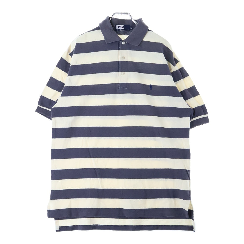 POLO RALPH LAUREN(ポロラルフローレン) 刺繍ロゴ コットン ボーダーポロシャツ 半袖シャツ ホワイト/グレー