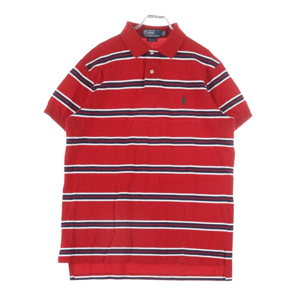 POLO RALPH LAUREN(ポロラルフローレン) 刺繍ロゴ コットン ボーダーポロシャツ 半袖シャツ レッド