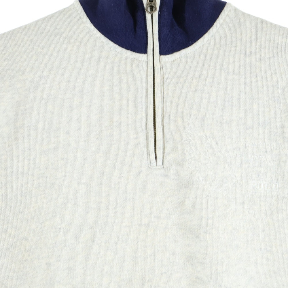 POLO RALPH LAUREN(ポロラルフローレン) 刺繍ロゴ コットン ハージジップスウェット トレーナー グレー/ネイビー KK-RL-HW-0556