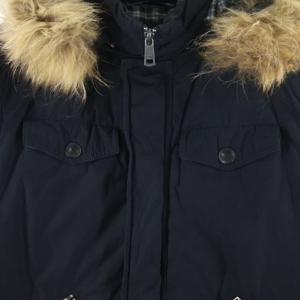 BURBERRY BLACK LABEL(バーバリー ブラックレーベル) ダウンジャケット アウター フード ラクーンファー ブラック D1F22-221-09