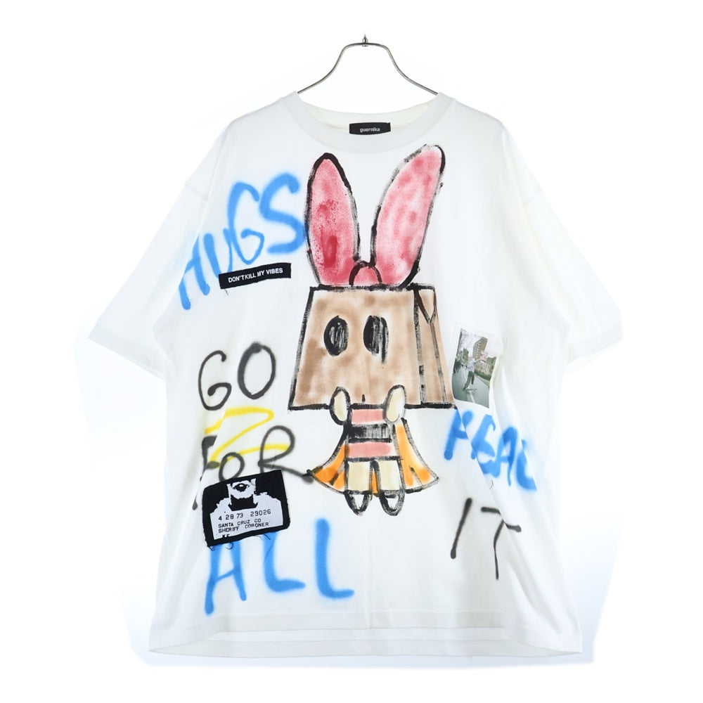 GUERNIKA(ゲルニカ) ペイント クルーネック コットン 半袖Tシャツ カットソー ホワイト