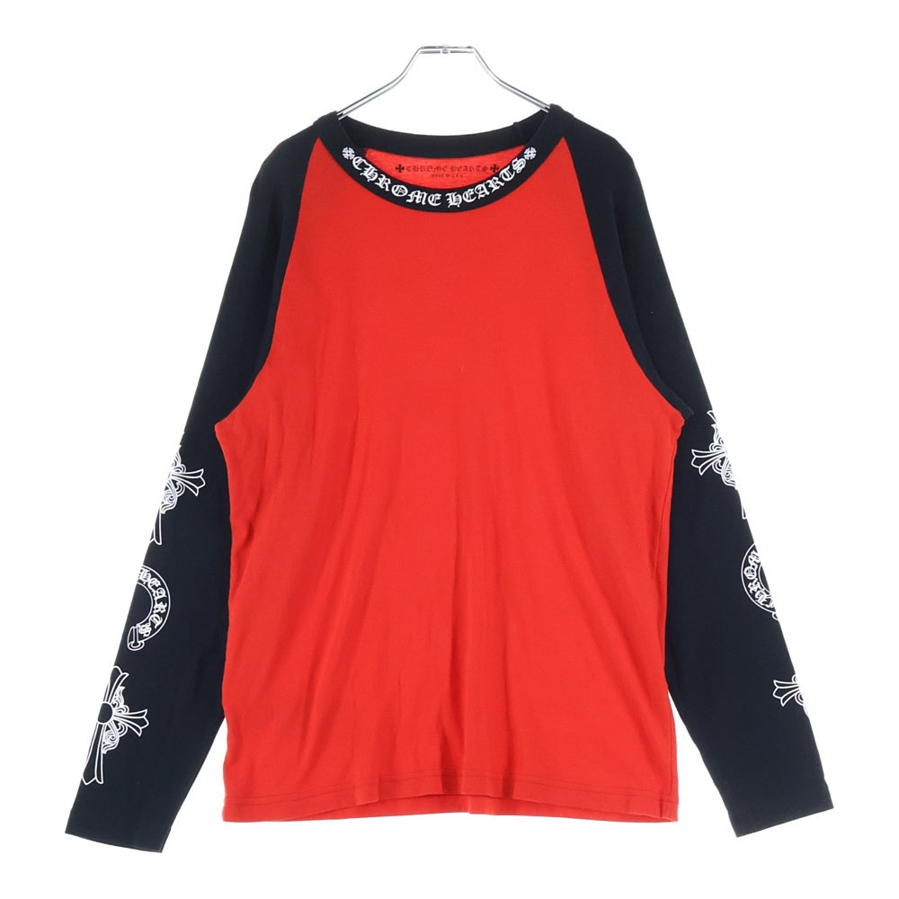 CHROME HEARTS(クロムハーツ) NECK LOGO RAGLAN LONG SLEEVE TEE ネックロゴ ラグラン ロングスリーブ 長袖Tシャツ カットソー ブラック/レッド