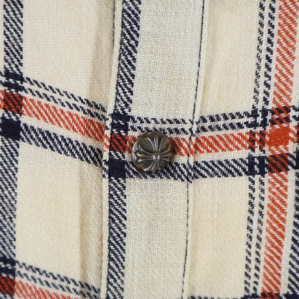 CHROME HEARTS(クロムハーツ) LOOSEENDS LS ルーズエンド 袖クロスパッチ クロスボールボタン チェック柄 長袖シャツ ベージュ