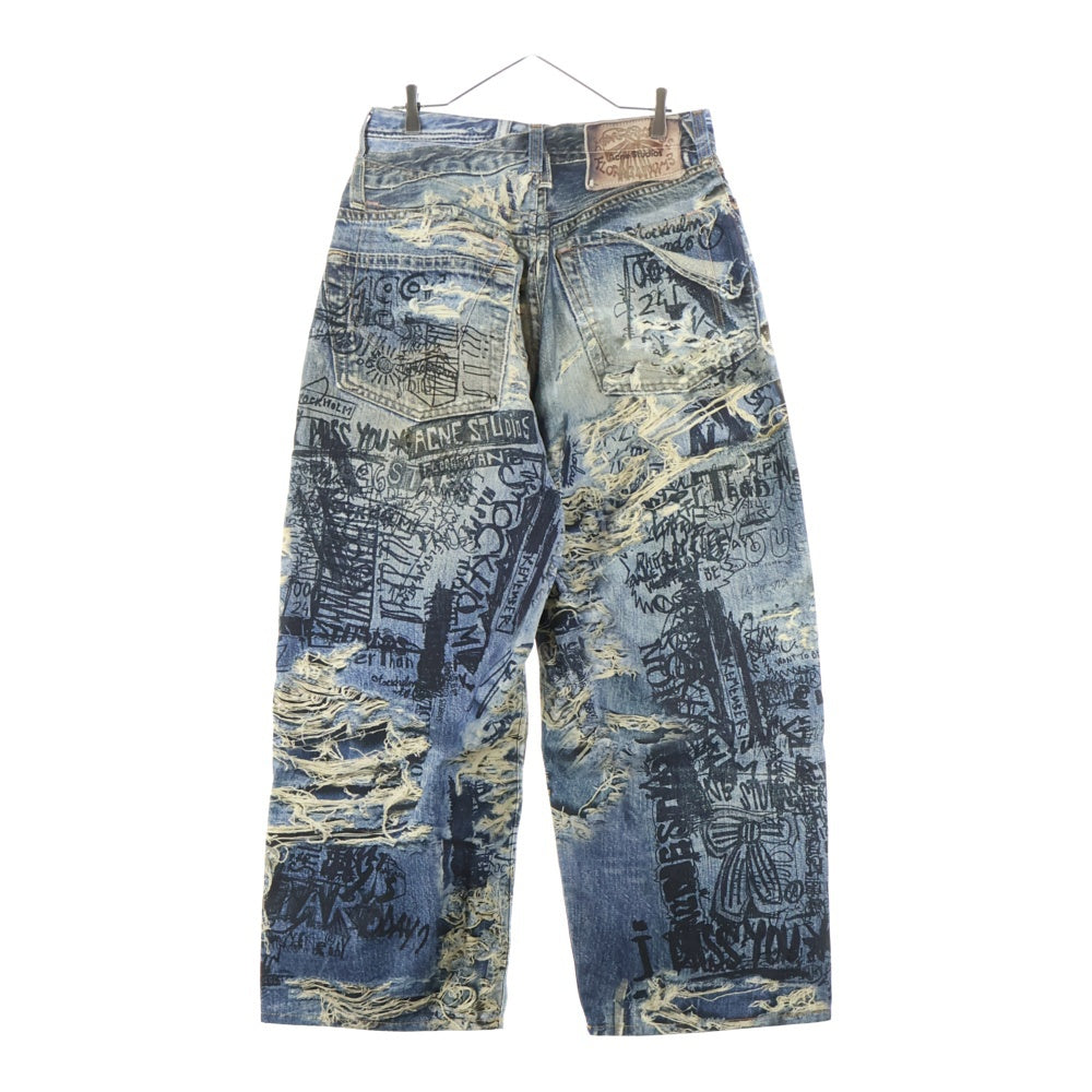 Acne Studios(アクネ ストゥディオズ) 2023 総柄プリントスーパーバギーフィットジーンズ デニムパンツ インディゴ FN-MN-TROU001097