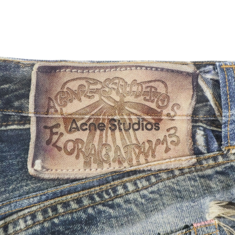 Acne Studios(アクネ ストゥディオズ) 2023 総柄プリントスーパーバギーフィットジーンズ デニムパンツ インディゴ FN-MN-TROU001097