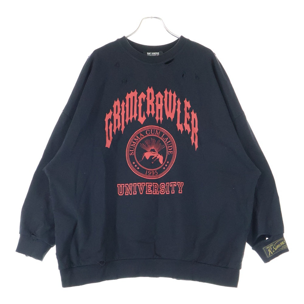 RAF SIMONS(ラフシモンズ) 22SS DESTROYED CREWNECK デストロイ クルーネックスウェットトレーナー ブラック 221-M168 19003-0099