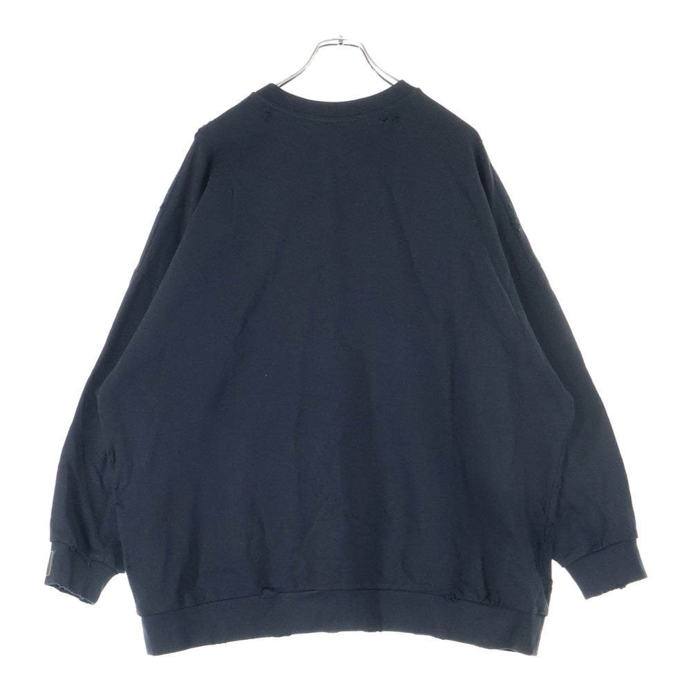 RAF SIMONS(ラフシモンズ) 22SS DESTROYED CREWNECK デストロイ クルーネックスウェットトレーナー ブラック 221-M168 19003-0099