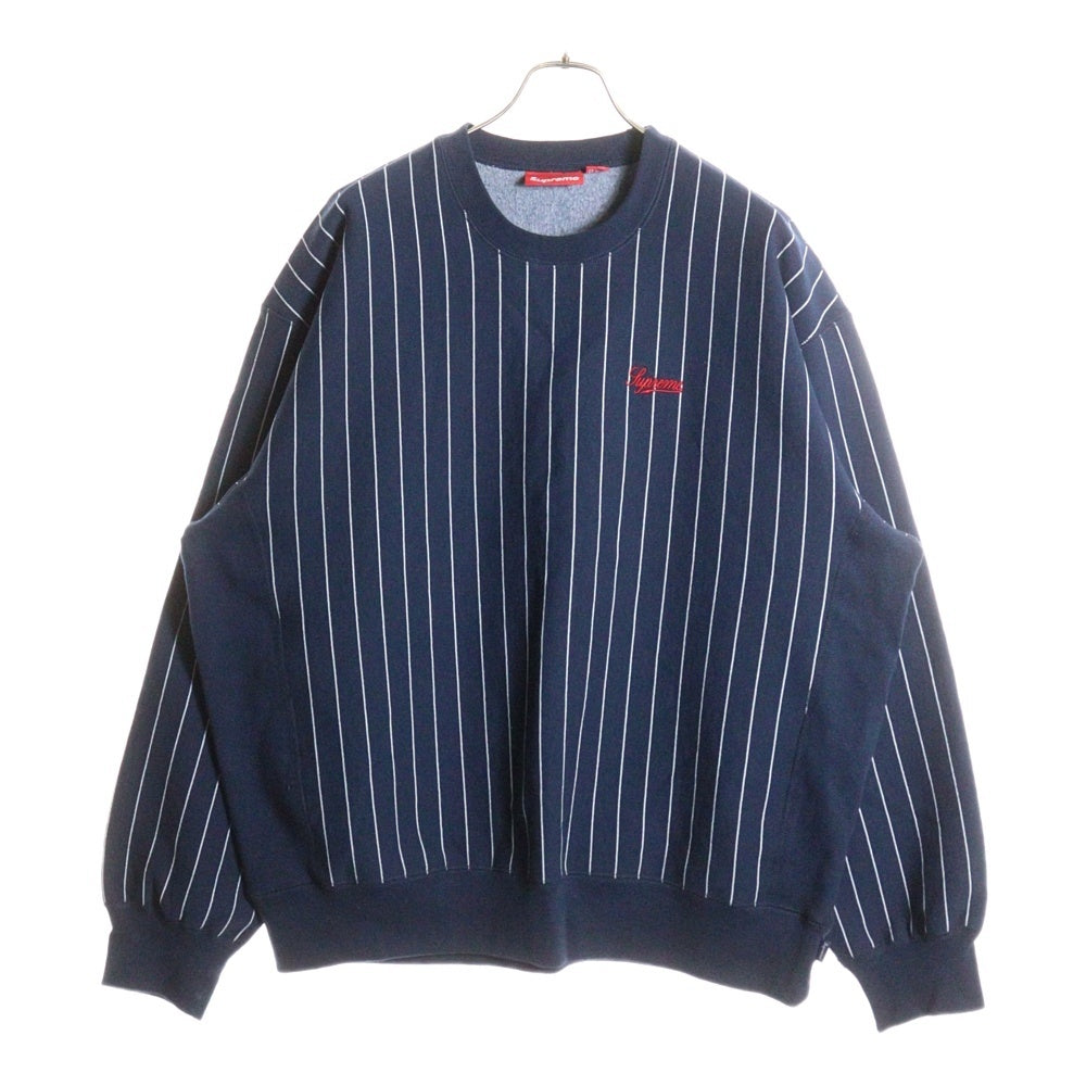 SUPREME(シュプリーム) 24SS Pinstripe Crewneck ピンストライプ クルーネック スウェット コットン ブルー