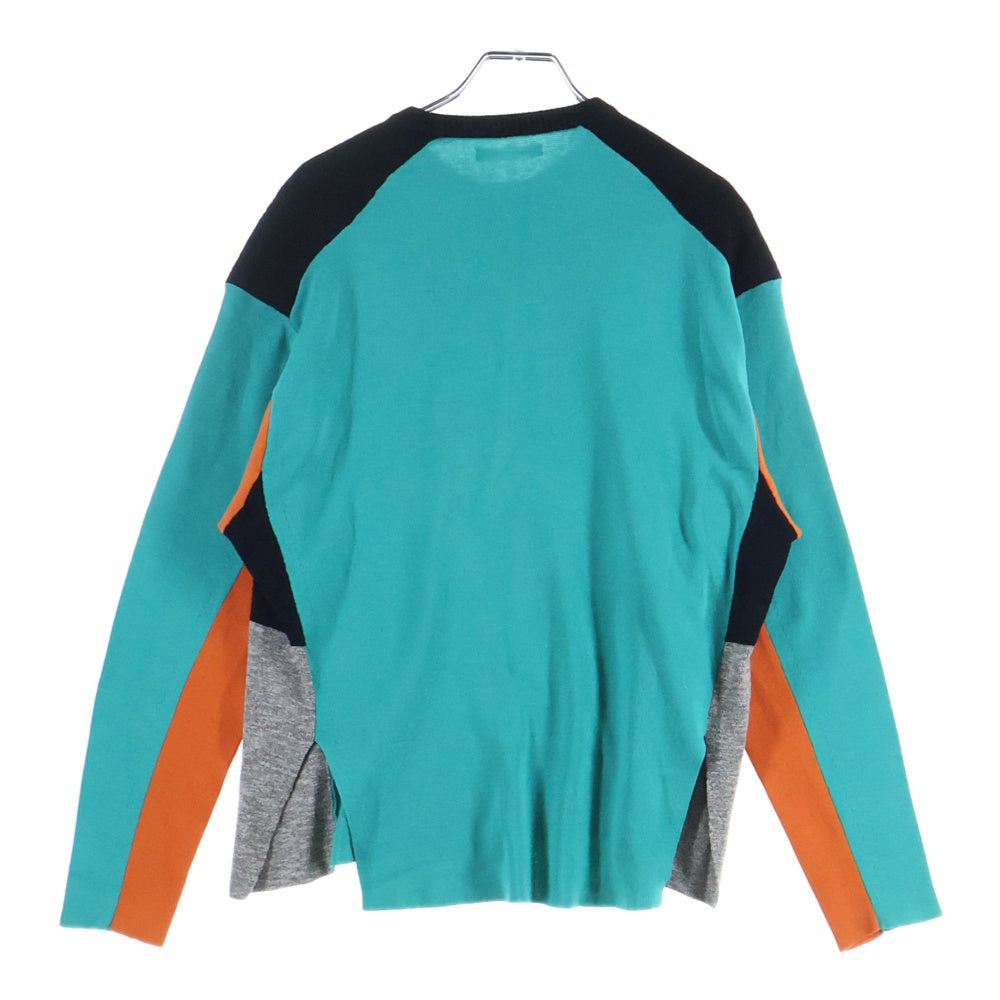 NO BRAND(ノーブランド) AKANE UTSUNOMIYA アカネ ウツノミヤ パッチワーク スリットニット セーター グリーン/オレンジ レディース SAH-FK07-1003